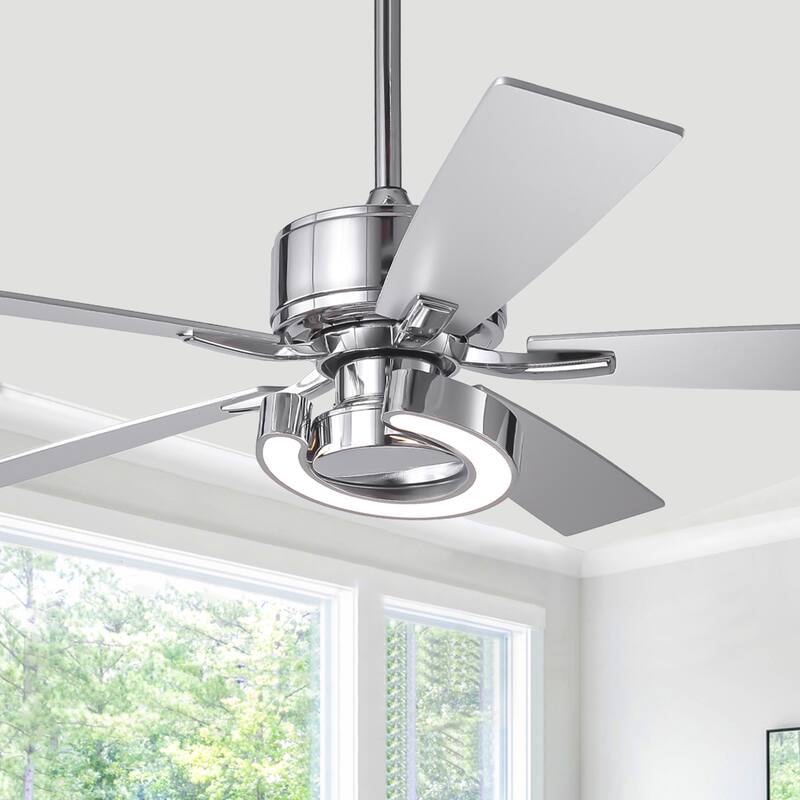 52" Chrome Modern Dimmable LED Indoor Ceiling Fan with Light and Remote