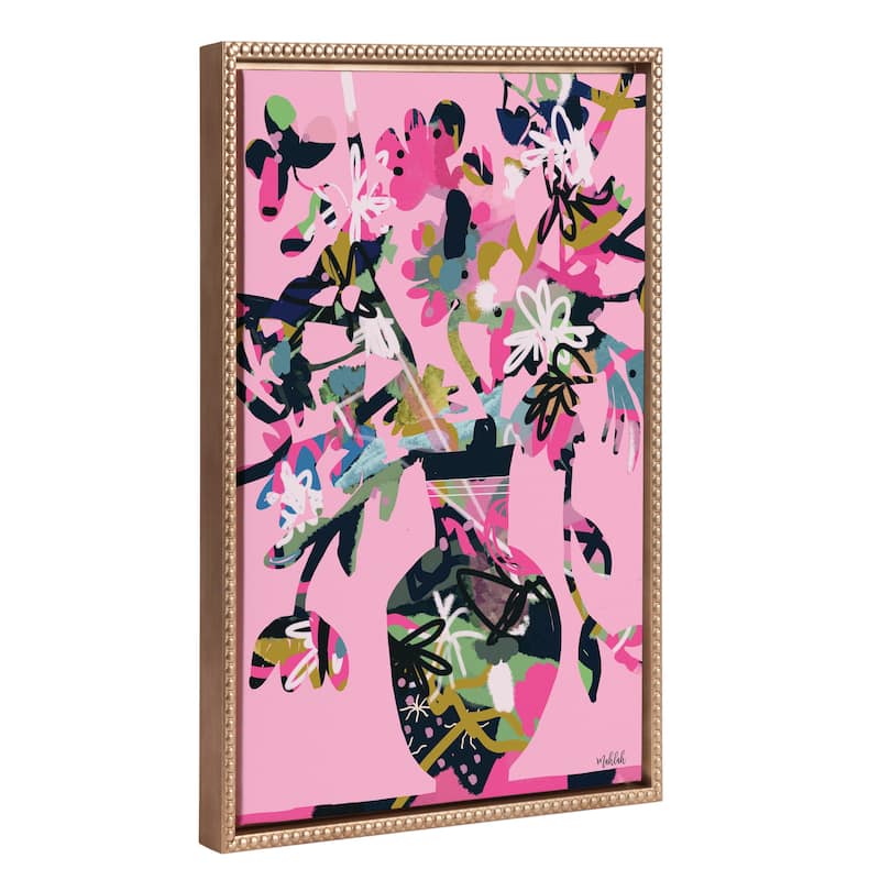 Kate and Laurel Sylvie Beaded Pinnacle Vase Framed Canvas by Inkheart Designs - 18x24 - Gold