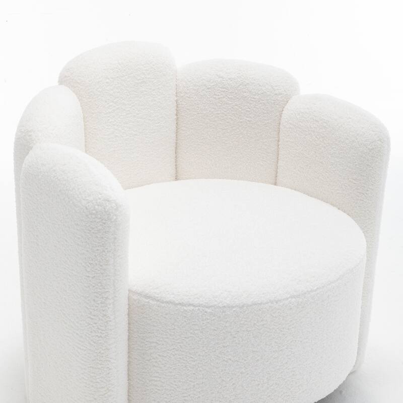 SEYNAR Modern Glam Teddy Fabric Upholstered Round Accent Chair with Flower Shaped Back Design
