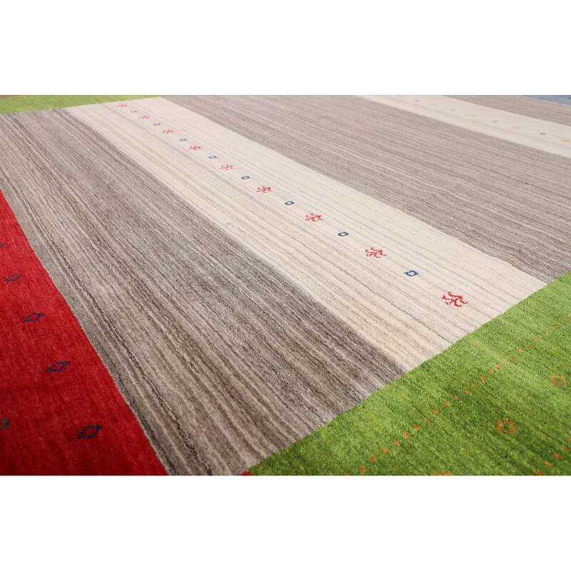 Striped Gabbeh Indian Area Rug Handmade Multi-Color Wool Carpet - 8'1"x 9'7"