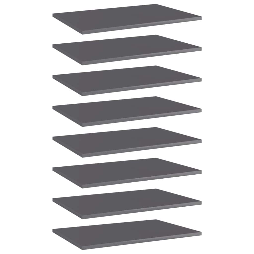 vidaXL Bookshelf Boards 8 pcs High Gloss Gray 23.6"x15.7"x0.6" Chipboard
