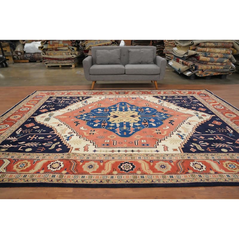Hand Knotted Oriental 100% Wool Carpet Traditional Medallion Oranges & Rust Ziegler Area Rug - 11' 8'' X 8' 11''