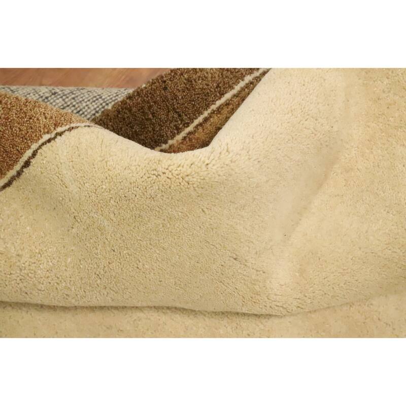 Hand Knotted Oriental 100% Wool Carpet Modern Solid Beige & Ivories Gabbeh Area Rug - 11' 8'' X 8' 3''