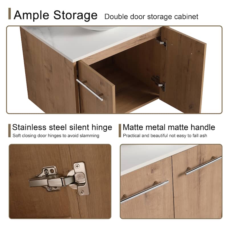 Malwee 24"/30" Floating Bathroom Vanity, Wall Mounted Bathroom Vanity with Ceramic Sink,Soft Close Doors