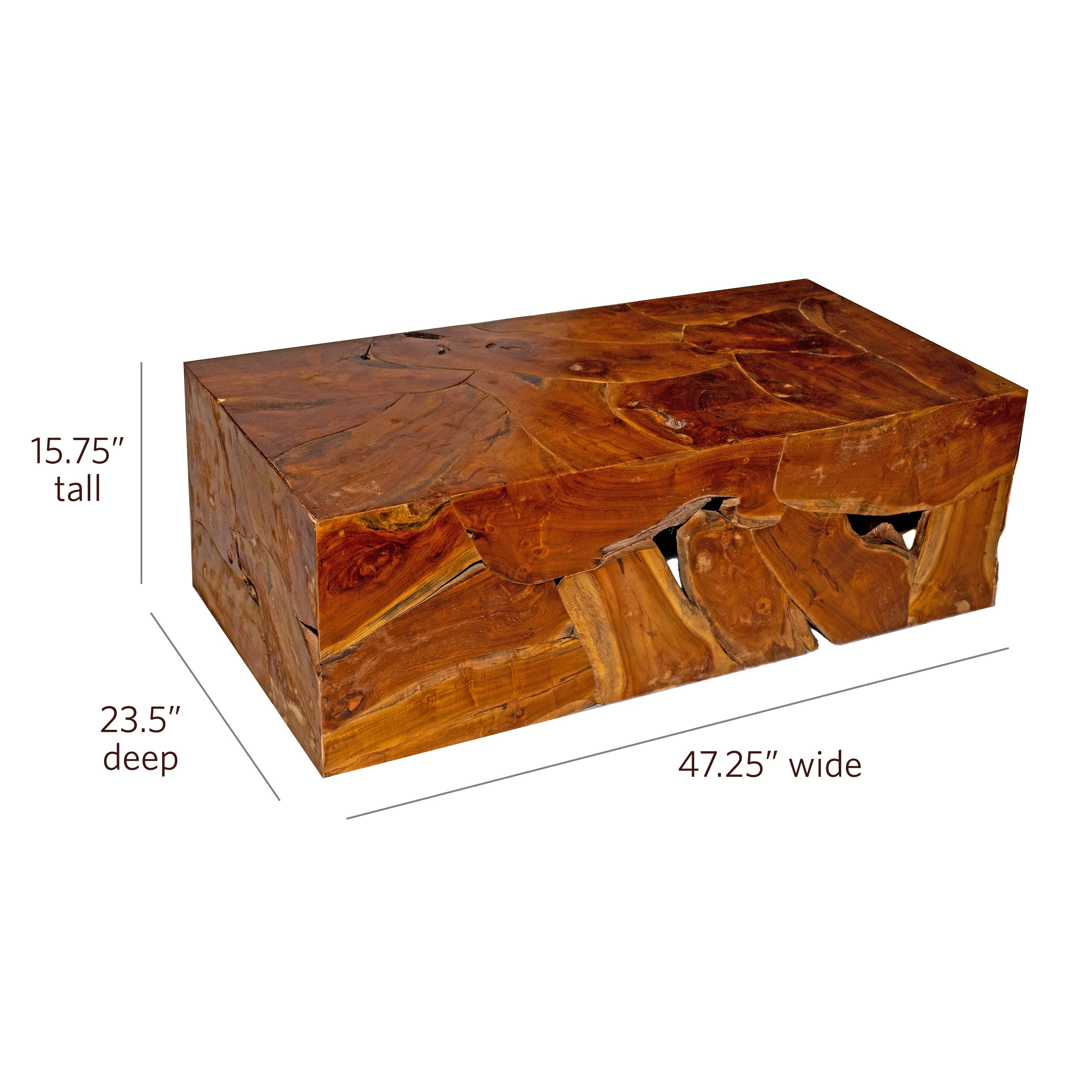 Natural Teak Wood Coffee Table Rustic Accent Table For Living Room