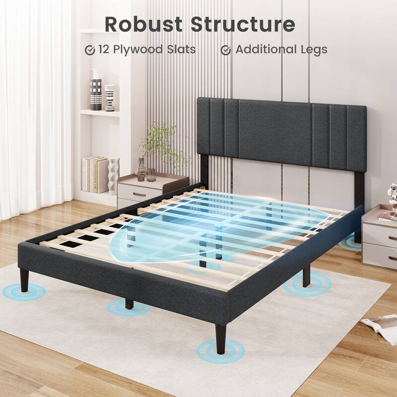 Gymax Twin / Full / Queen Size Bed Frame w/ Vertical Channel Tufted
