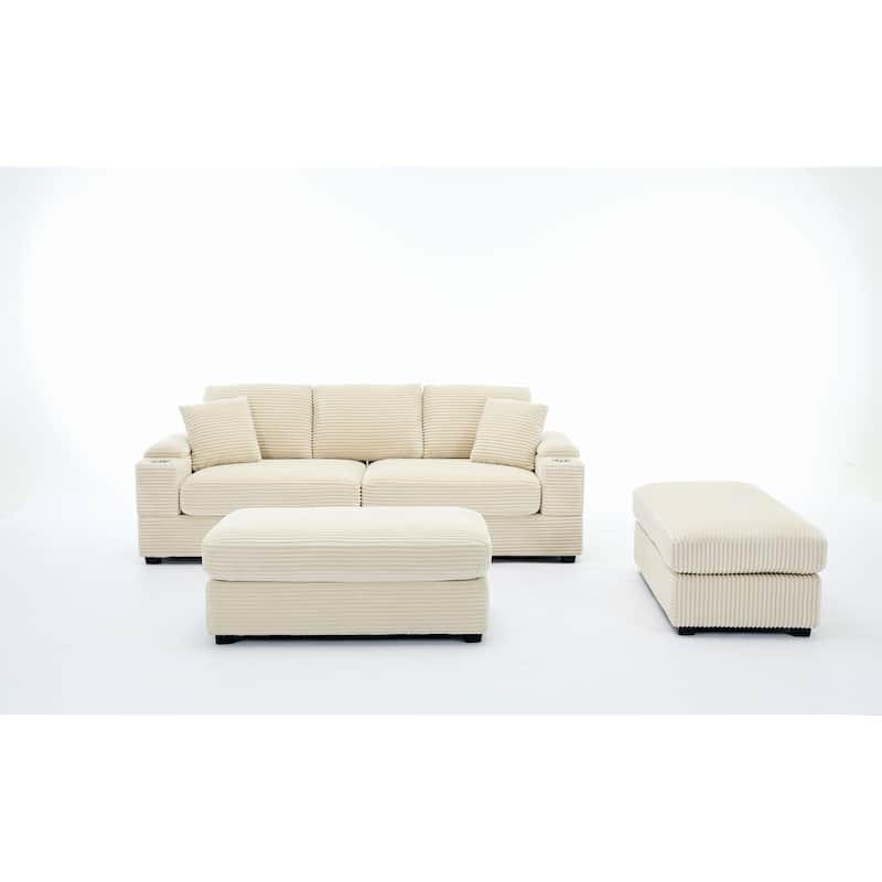 GDFStudio - Seraphina Modular Corduroy Convertible Sectional Sofa Bed with USB and Stainless Steel Cup Holders