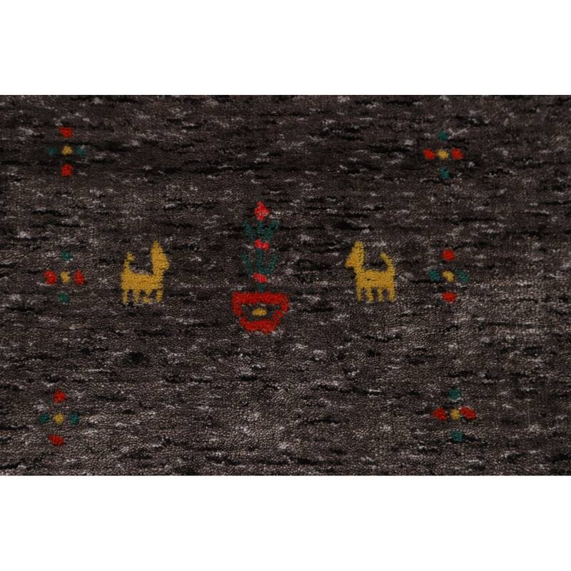 Striped Gabbeh Oriental Area Rug Hand-Knotted Wool Carpet - 7'10" x 9'9"