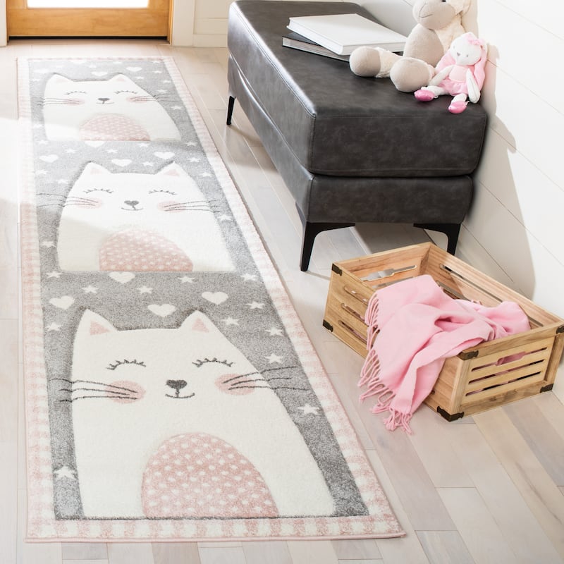 SAFAVIEH Carousel Kids Yuha Cat Rug - 2'  x  8' - Pink/Grey - Runner