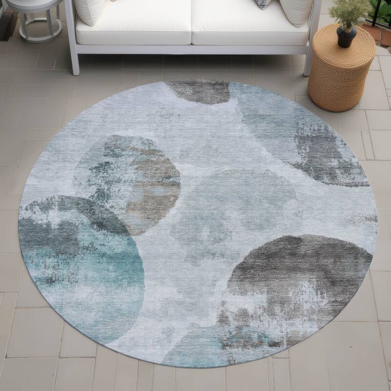 Machine Washable Indoor/ Outdoor Contemporary Micha Chantille Rug - Teal - 8' x 8'