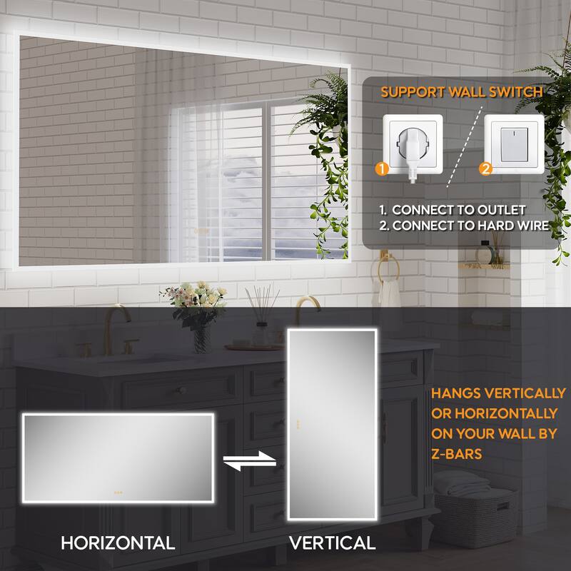Modern Wall Mounted LED Bathroom Frontlit/Backlit Mirror With PMMA Diffuser
