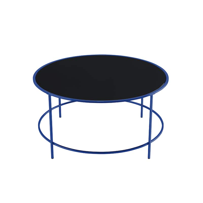 Llewellyn Contemporary 36-inch Glass Top Round Coffee Table by Furniture of America - Blue