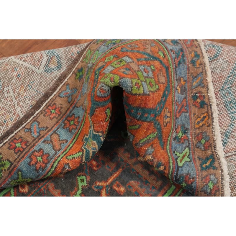 Hand Knotted Oriental 100% Wool Carpet Traditional Geometric Oranges & Rust Heriz Runner Rug - 10' 1'' X 3' 4''