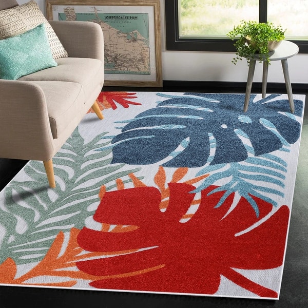 slide 2 of 22, Superior Waikiki Tropical Leaves Indoor Outdoor Area Rug