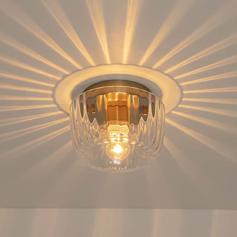 1-Light 6.3" Modern Glam Dome Clear Striped Glass Shade Flush Mount Ceiling Light/Wall Sconce for Hallways, Porch, Bedroom