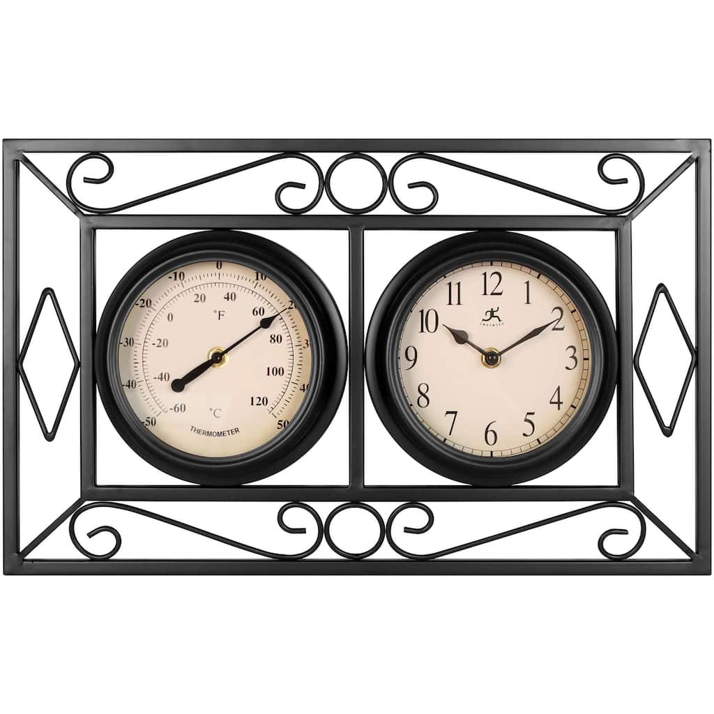 The Bookend 20 inch Rectangle Wall Clock/Thermometer Indoor/Outdoor Decor - 11.5 x 1.75 x 18.5