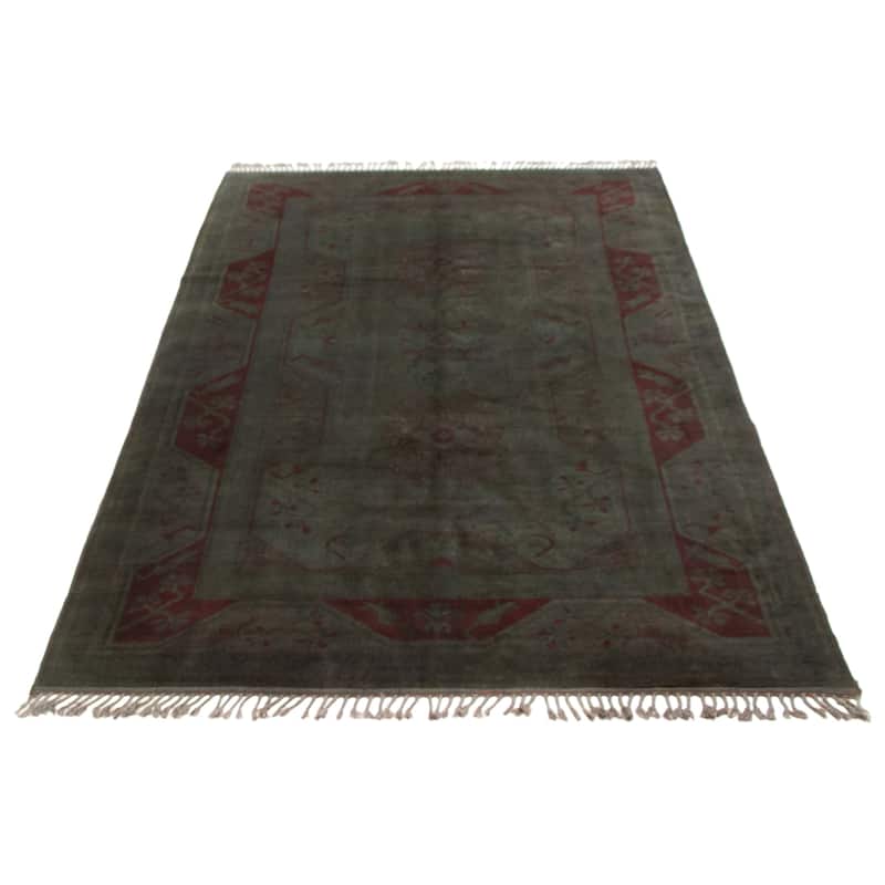 ECARPETGALLERY Hand-knotted Color Transition Dark Green Wool Rug - 6'4 x 10'4