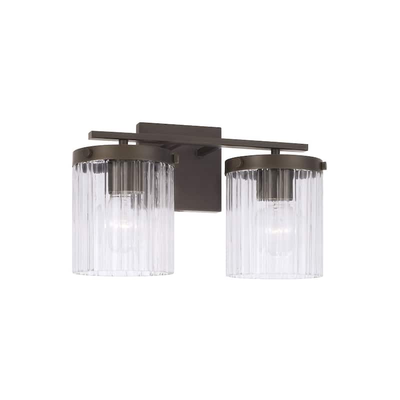 16" W x 9" H 2-Light Vanity with Clear Beveled Fluted Glass - 14.5"W x 9"H x 8"E - Oil Rubbed Bronze