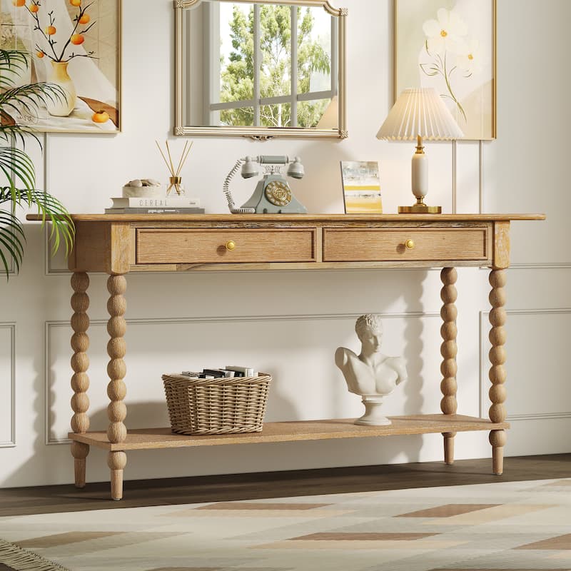 Christopher Knight Home - Duvall Retro Wood Console Table with Artistic Column Details - Natural