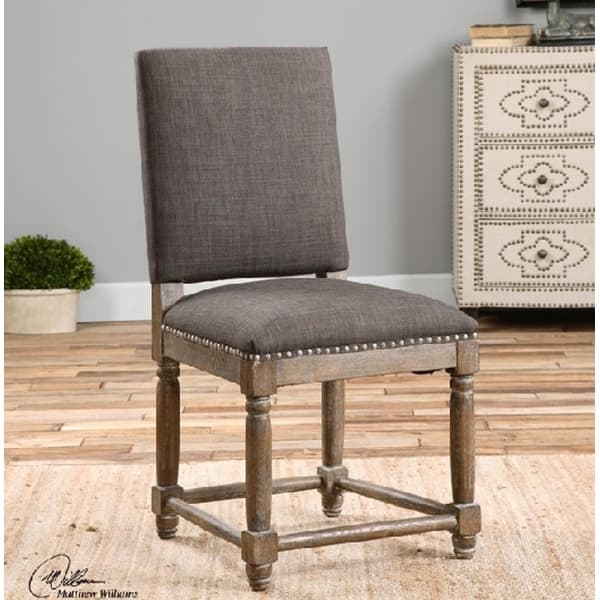 slide 1 of 1, 28" Asphalt Gray with Antique Brass Studs Decorative Accent Chair