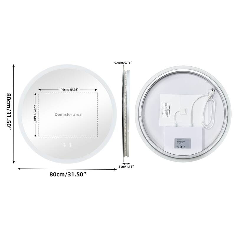 Backlit Round LED Lighted Bathroom Mirror Smart Touch Anti-Fog Wall Makeup Mirror with Aluminum Frame