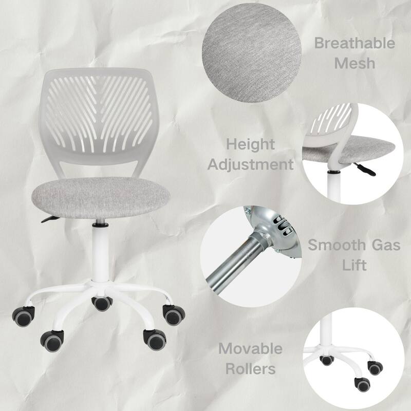 HomyLin Armless Swivel Kids Desk Chair with Mesh Padded Seating