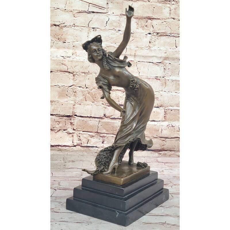 Spanish Flamenco Dancer Young Woman - Bronze Sculpture On Marble Base