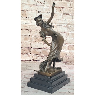 Spanish Flamenco Dancer Young Woman - Bronze Sculpture On Marble Base