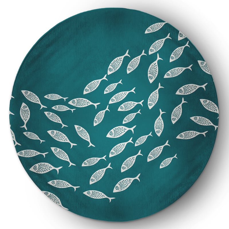 Escuela Nautical Indoor/Outdoor Rug - Ocean Teal - 5' Round
