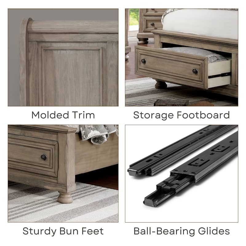 Nahkohe Transitional Grey Wood 3-Piece Storage Sleigh Bed and Nightstands Set with USB by Furniture of America