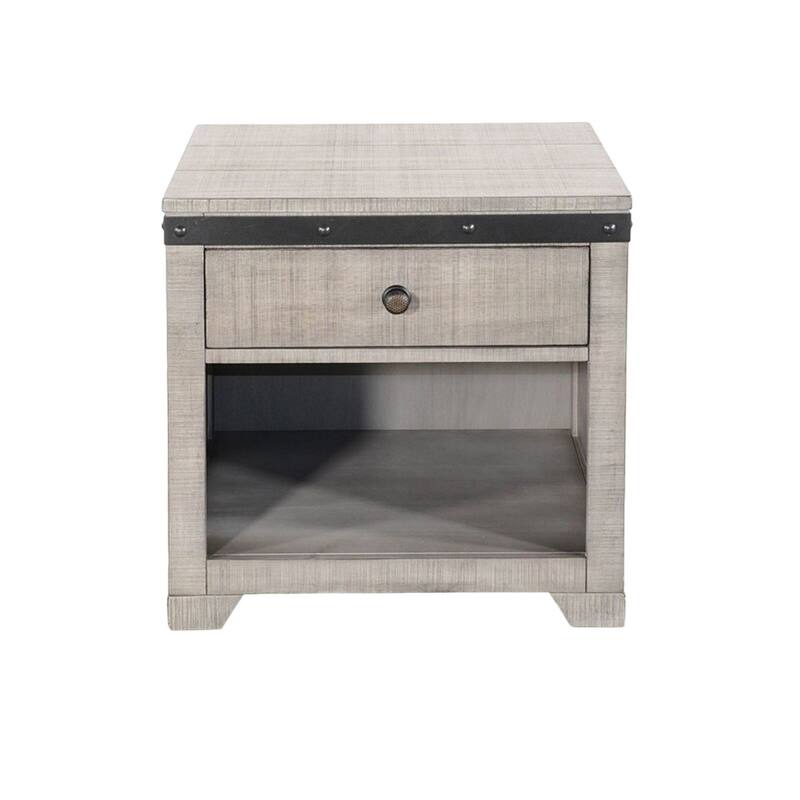 Nelly Side End Table, 1 Drawer and Shelf, 24 Inch Gray Mahogany Wood