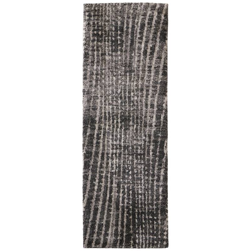 Peavy R39QD Abstract Modern Area Rug - 2'6" x 7'3" - Black/Gray/Ivory