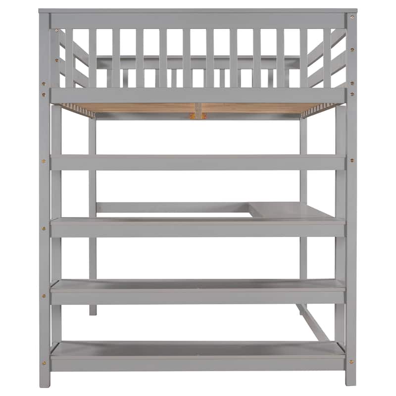 Full Size Loft Bed with Storage Shelves and Under-bed Desk, Espresso