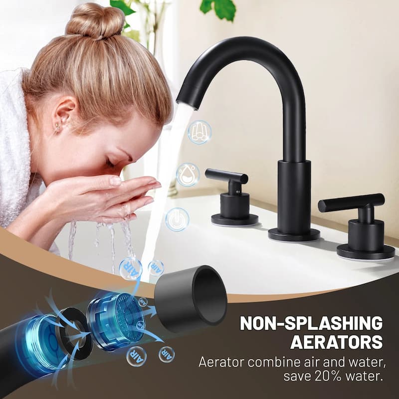 8.3"H Solid Brass Widespread 2-handle Bathroom Sink Faucet with Pop-Up Drain Assembly