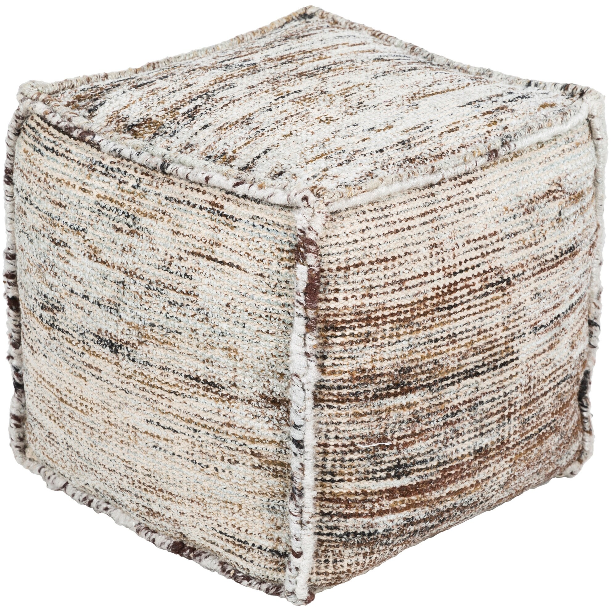 18" Brown and Gray Woven Cube Pouf Ottoman with Cover