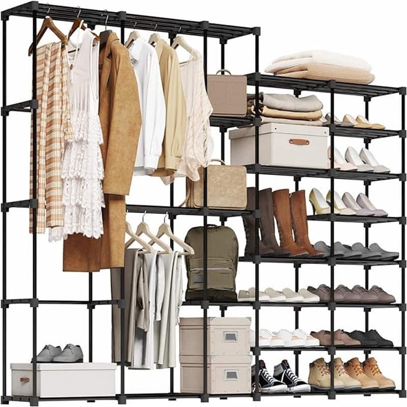Portable Closet Wardrobe Clothes Rack with Shelves - 11.8 x 77.4 x66