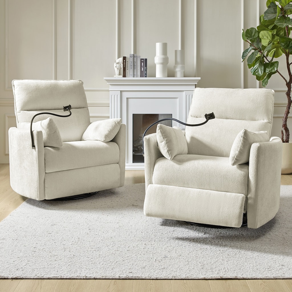 Barry Modern 38" Power Rocking Swivel Nursery Recliner with USB Ports Set of 2 by HULALA HOME