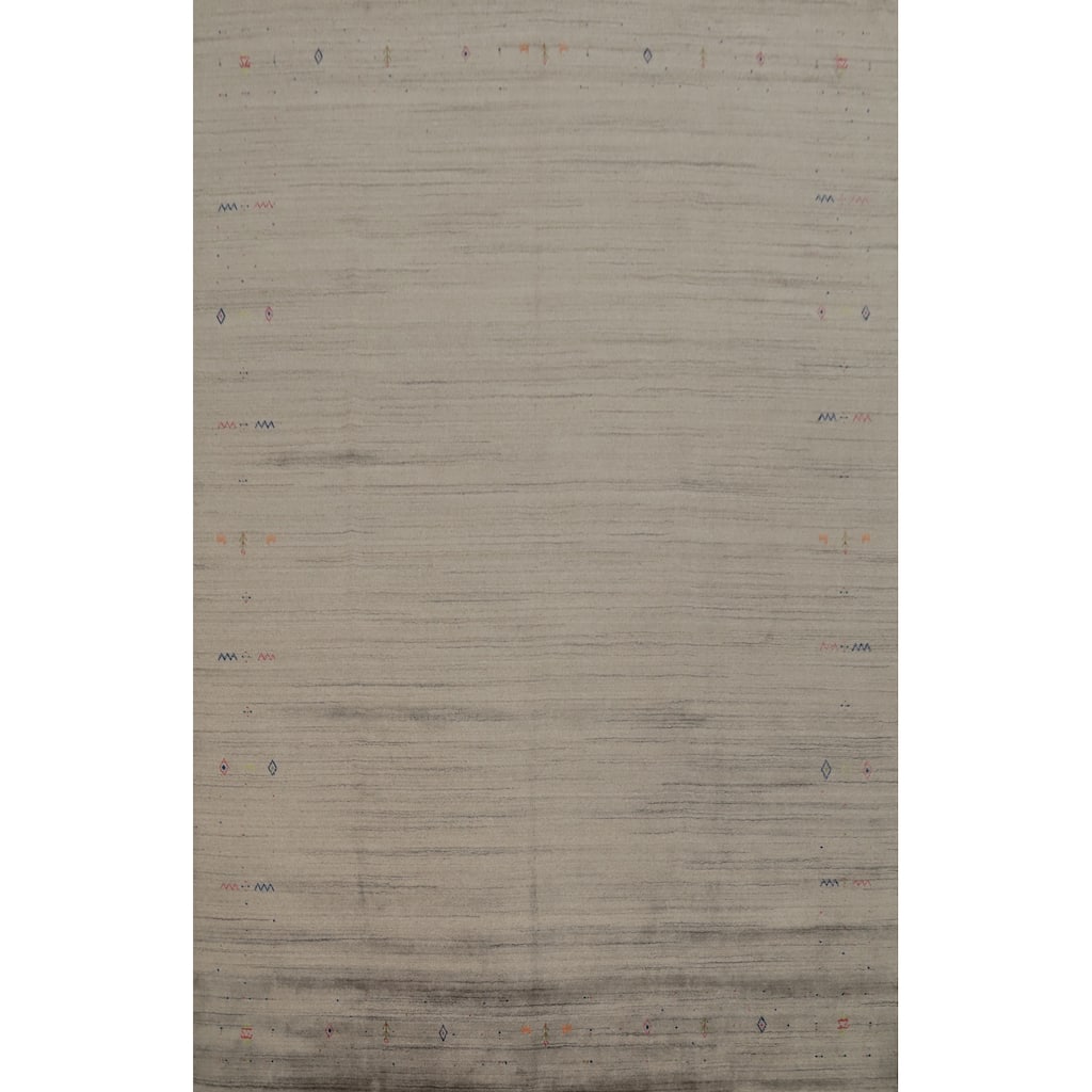 Hand Knotted Oriental Viscose Silk Carpet Tribal Animal Pictorial Greys & Charcoal Gabbeh Area Rug - 11' 10'' X 8' 11''