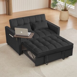 3 in 1 Velvet Tufted Loveseat Convertible Sleeper Sofa Bed, Black - Bed ...