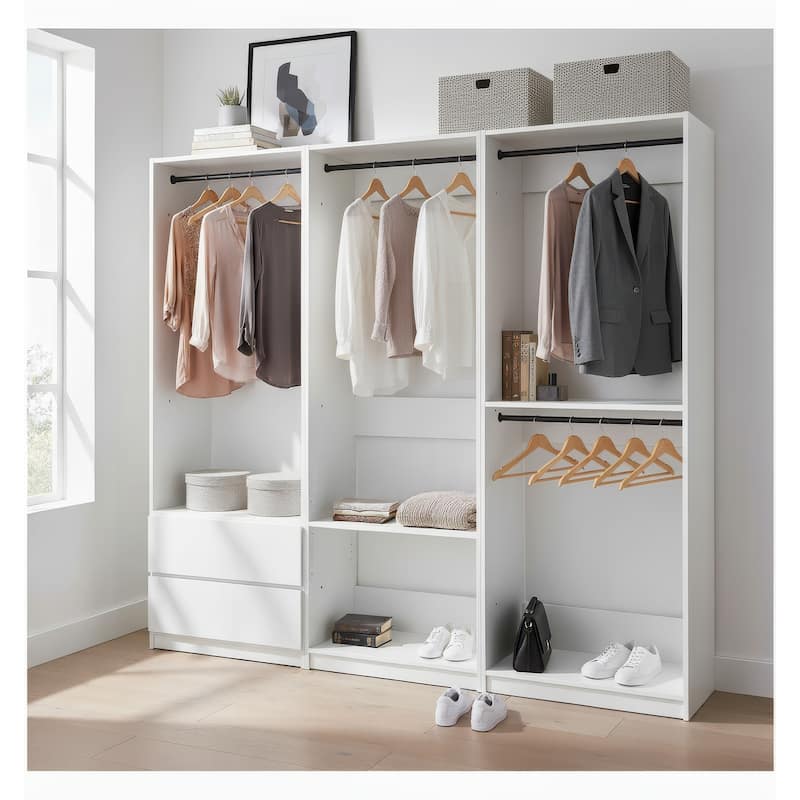 Prosper White Freestanding Walk in Wood Closet System - 94.2"W x 15.7"D x 83" H