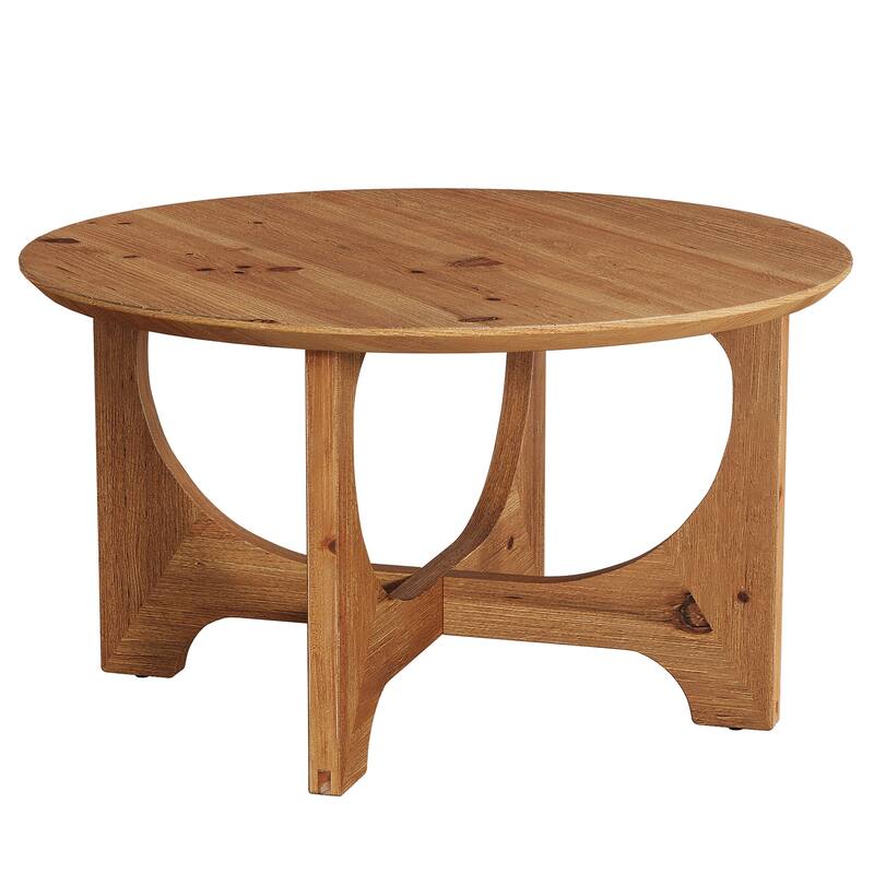 Solid Wood Round Coffee Table, Center Cocktail Accent Table for Living Room