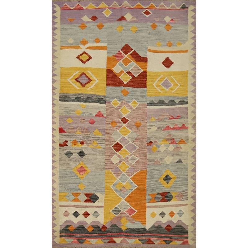 Hand Woven Oriental 100% Wool Carpet Southwestern Tribal Multi-Colored Kilim Area Rug - 6' 2'' X 4' 0''