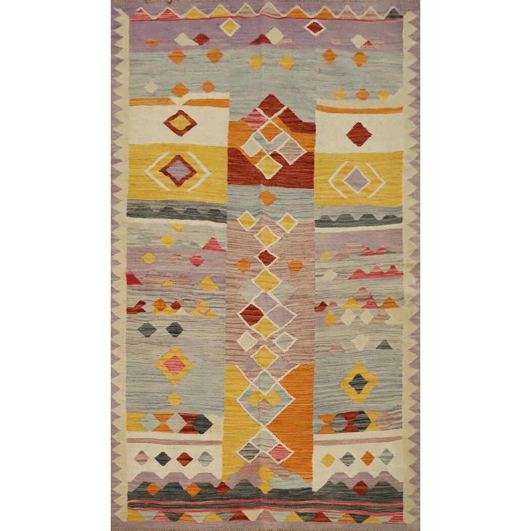 Hand Woven Oriental 100% Wool Carpet Southwestern Tribal Multi-Colored Kilim Area Rug - 6' 2'' X 4' 0''