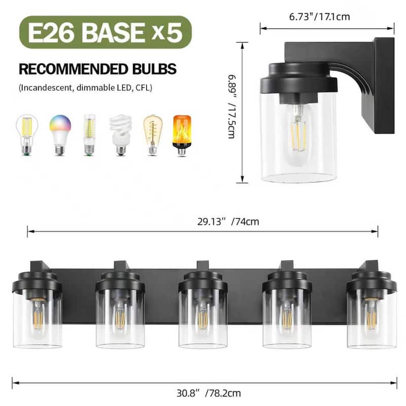 Modern 5-Light Vanity Light in Black