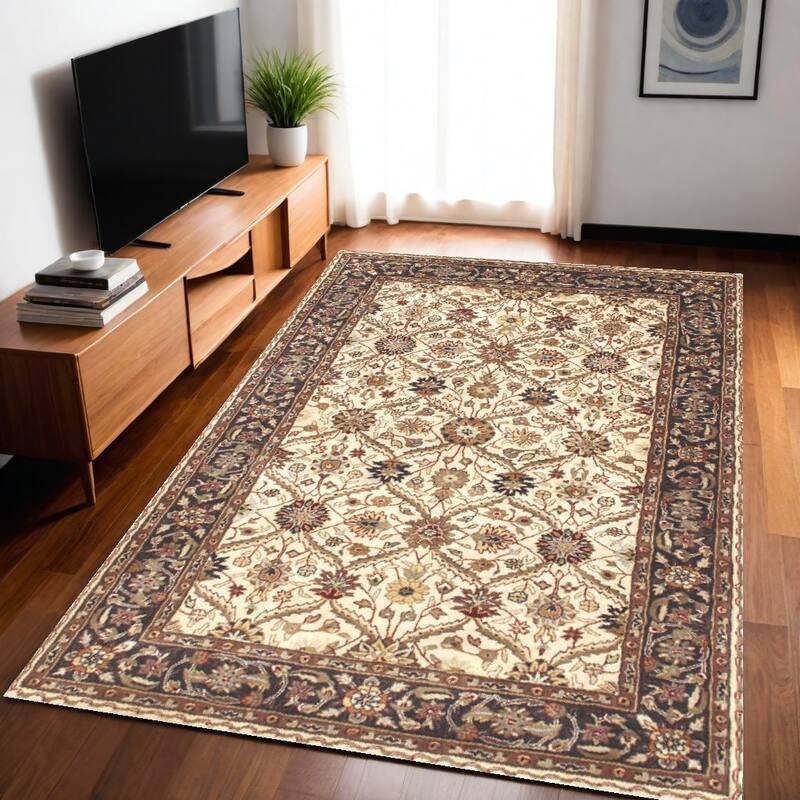 Bomeg Hand Tufted Traditional Non Skid Stain Resistant Area Rug By HomeRoots - 96' X '60' X '0.5 - 96' X '60' X '0.5 - Lavender/Ivory - Rectangle
