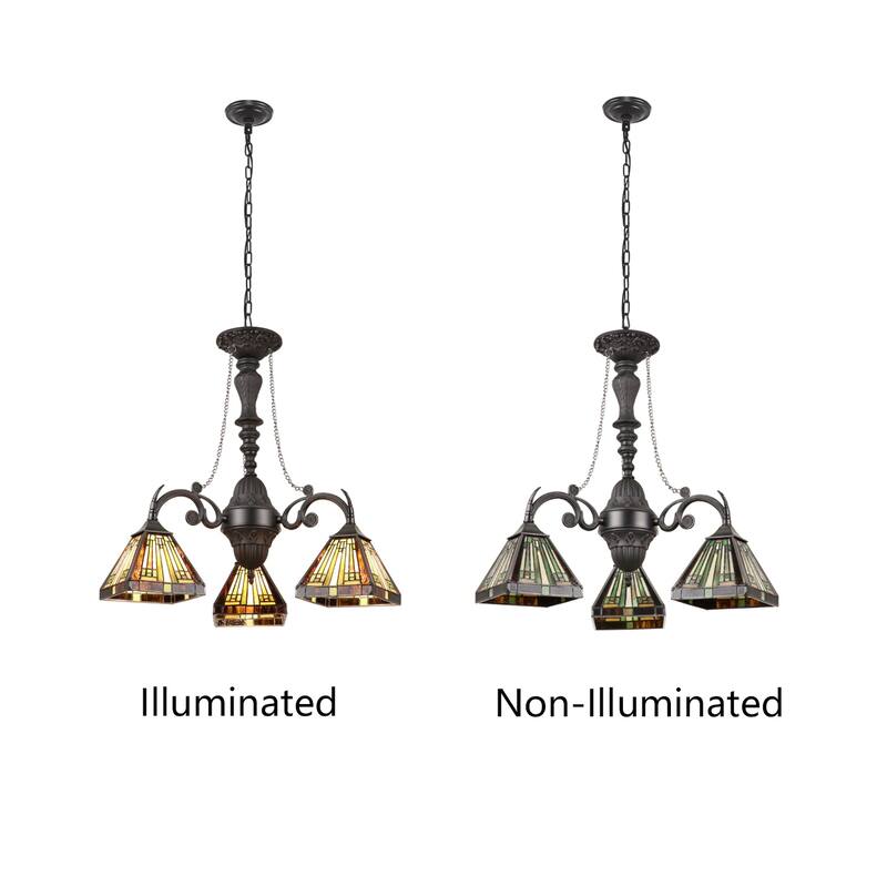 Tiffany-Style 3-Light Mini Chandelier 24" Wide - Multicolored