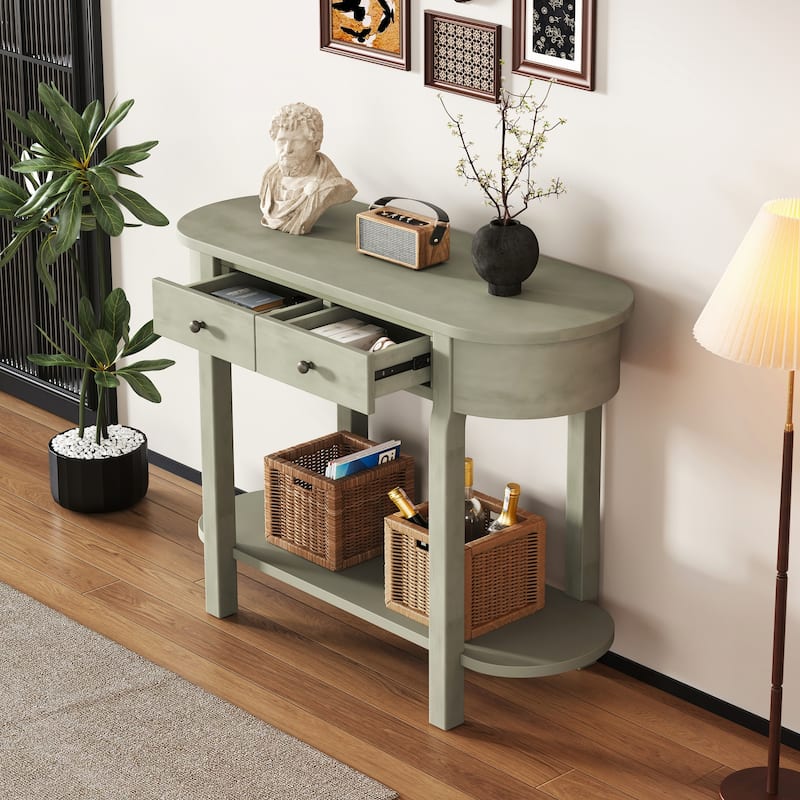 Retro Console Table with Curved Design,Grey