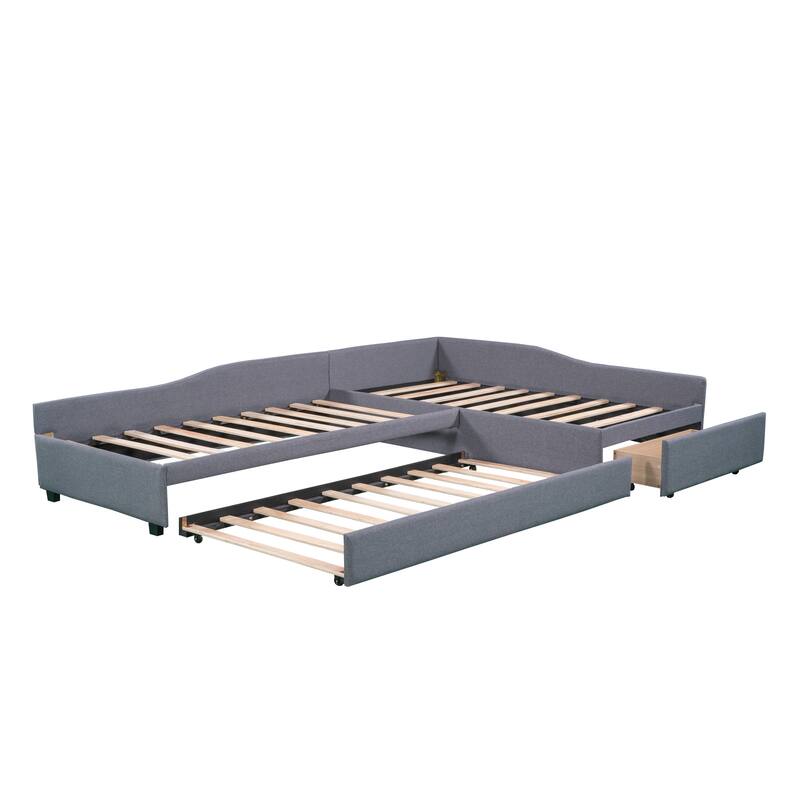 Elegant Upholstered Twin Daybed with Trundle & Storage Drawer, No Box Spring Needed, Cozy Sofa Bed for Living Rooms