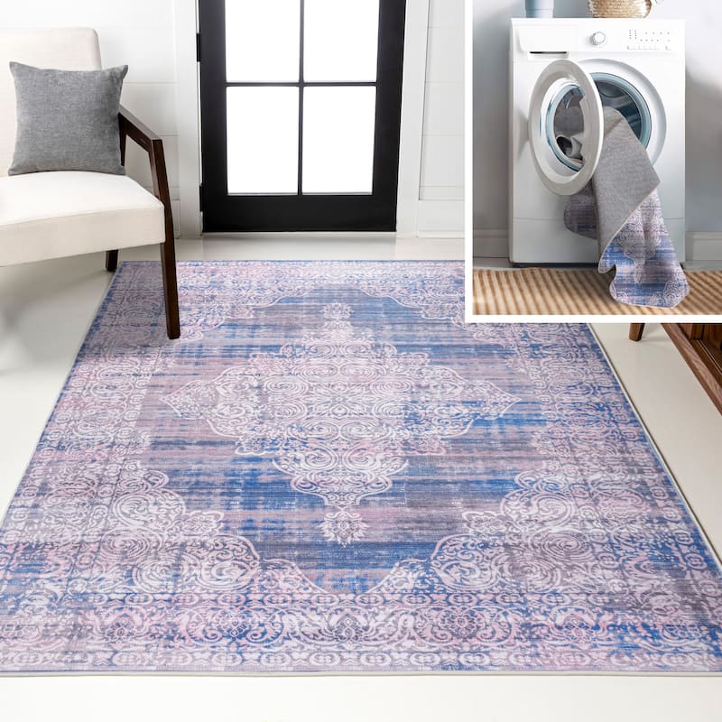 JONATHAN Y Asa Bohemian Medallion Machine Washable Area Rug - 3 X 5 - Blue