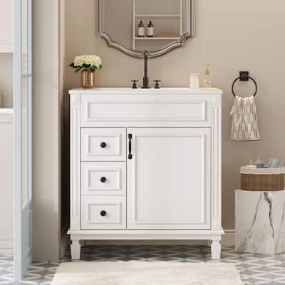 30" Bathroom Vanity with Ceramic Sink, Bathroom Storage Cabinet with 2 Drawers and Adjustable Shelf